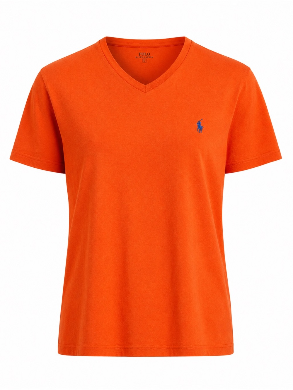 Polo Ralph Lauren Mens Orange V-Neck T-Shirt With Blue Pony Logo - Size L